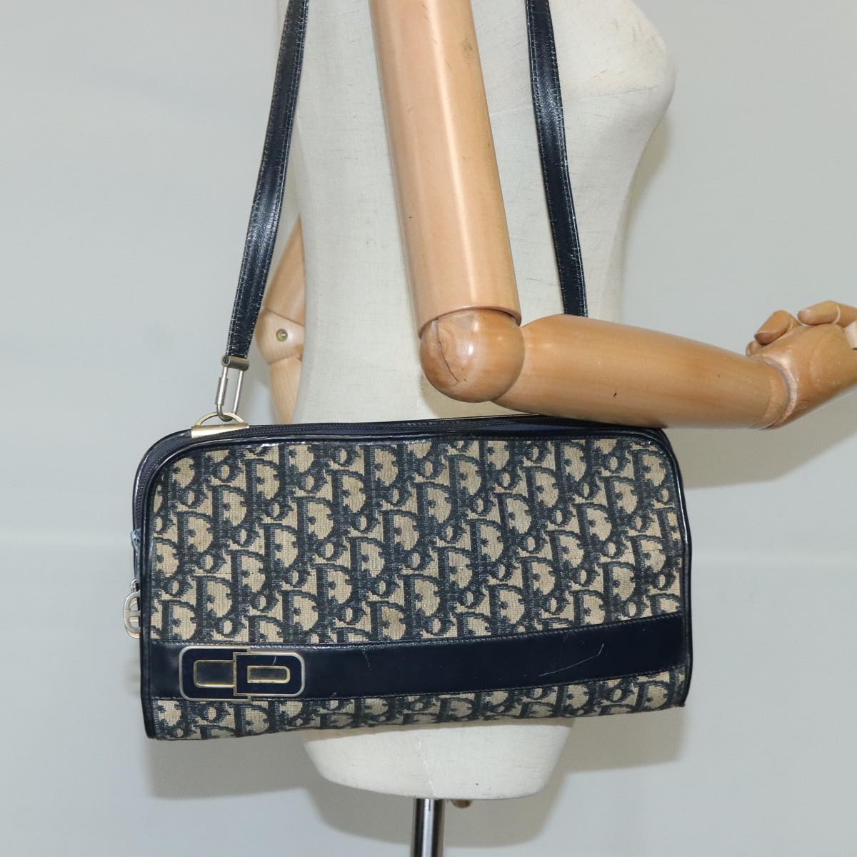 Christian Dior Trotter Canvas Shoulder Bag Navy Auth 99478