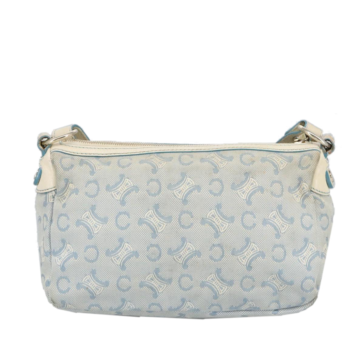 CELINE C Macadam Canvas Shoulder Bag Light Blue Silver Auth 99486