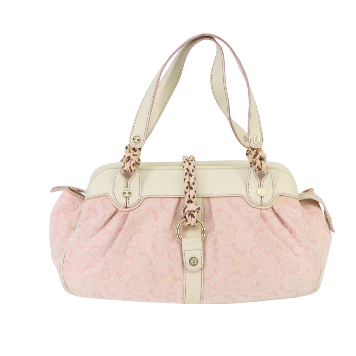 CELINE C Macadam Canvas Shoulder Bag Gold Pink Auth 99491