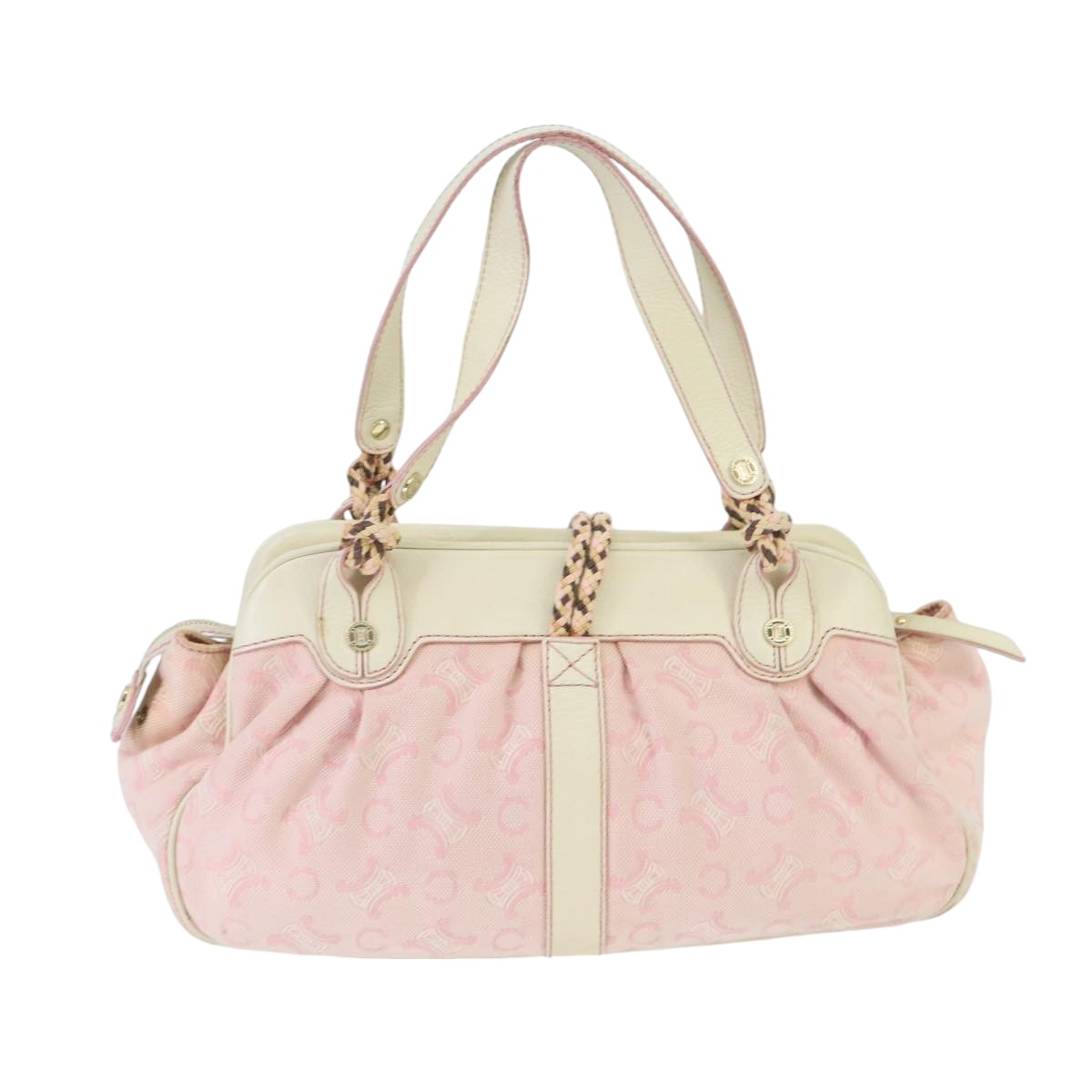 CELINE C Macadam Canvas Shoulder Bag Gold Pink Auth 99491