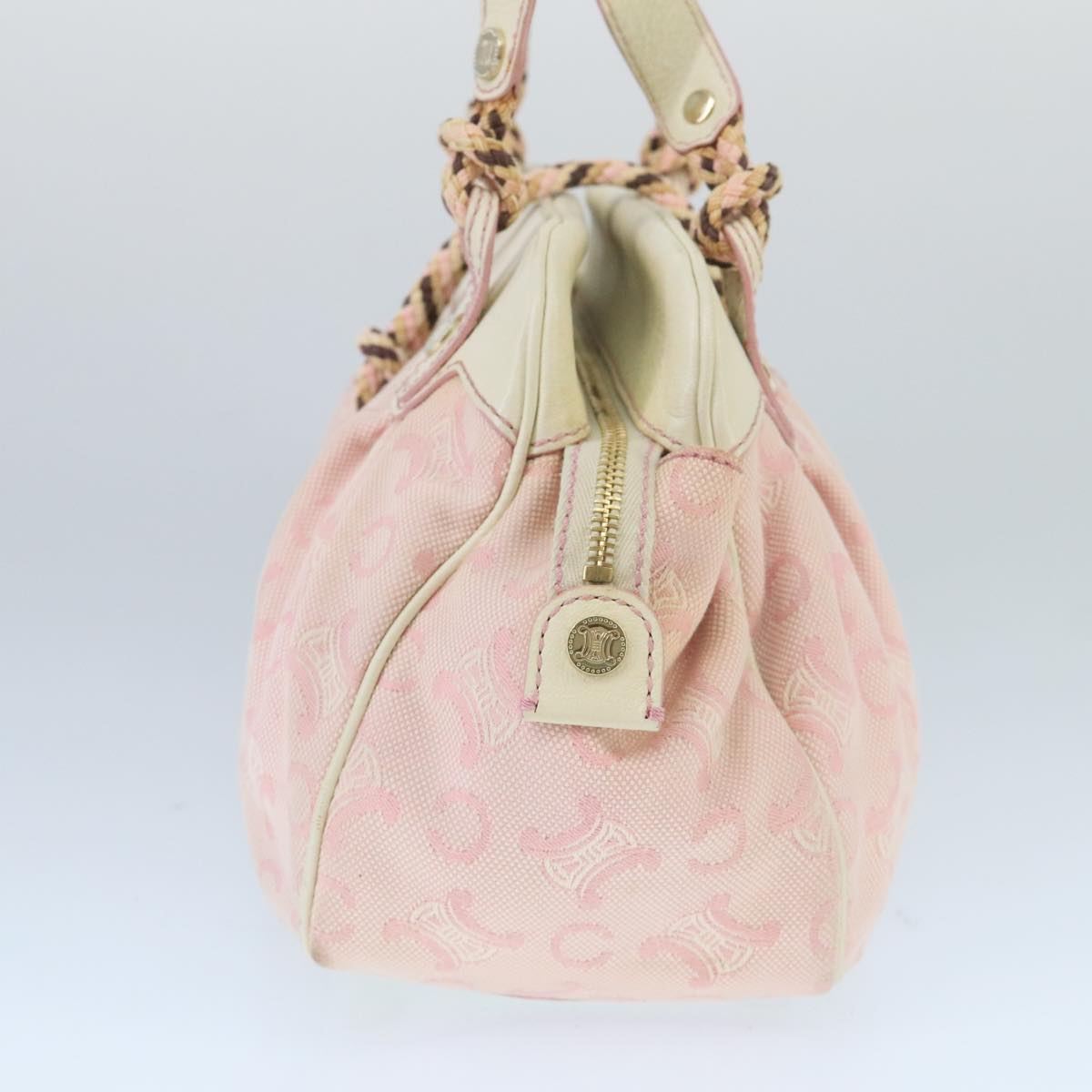 CELINE C Macadam Canvas Shoulder Bag Gold Pink Auth 99491