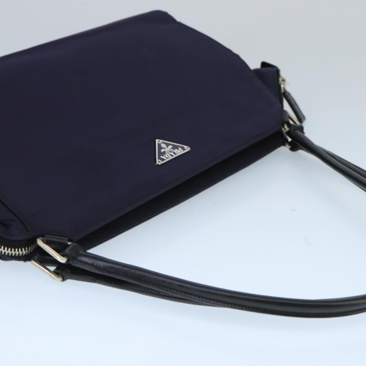 PRADA Shoulder Bag Nylon Silver Violet Auth 99495