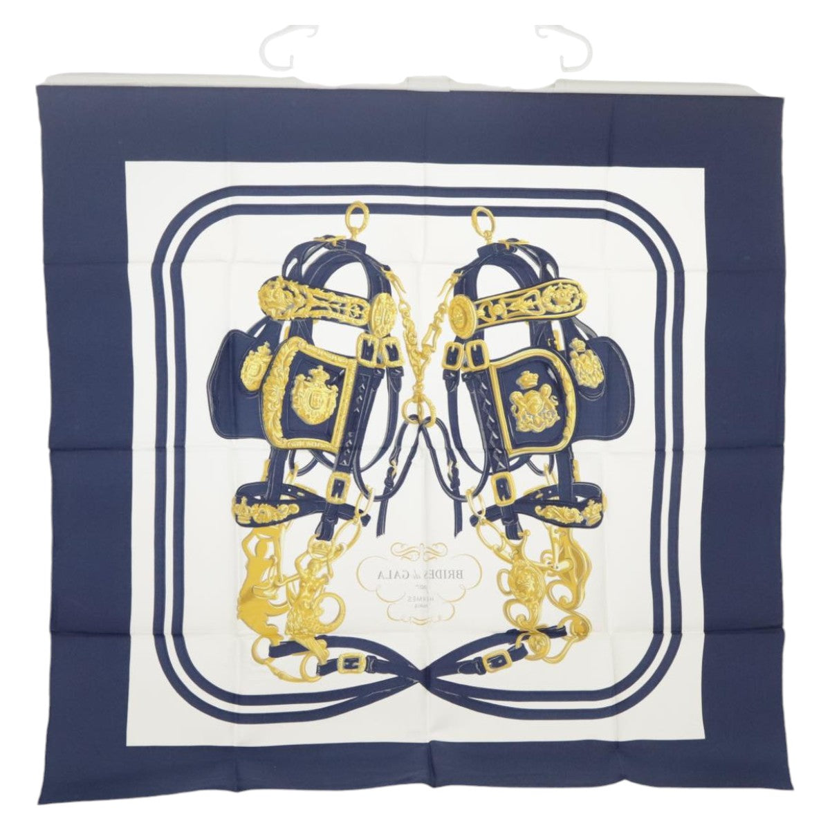 HERMES Carre 90 Scarf ""BRIDES De GALA par"" Silk Blue Auth 99529