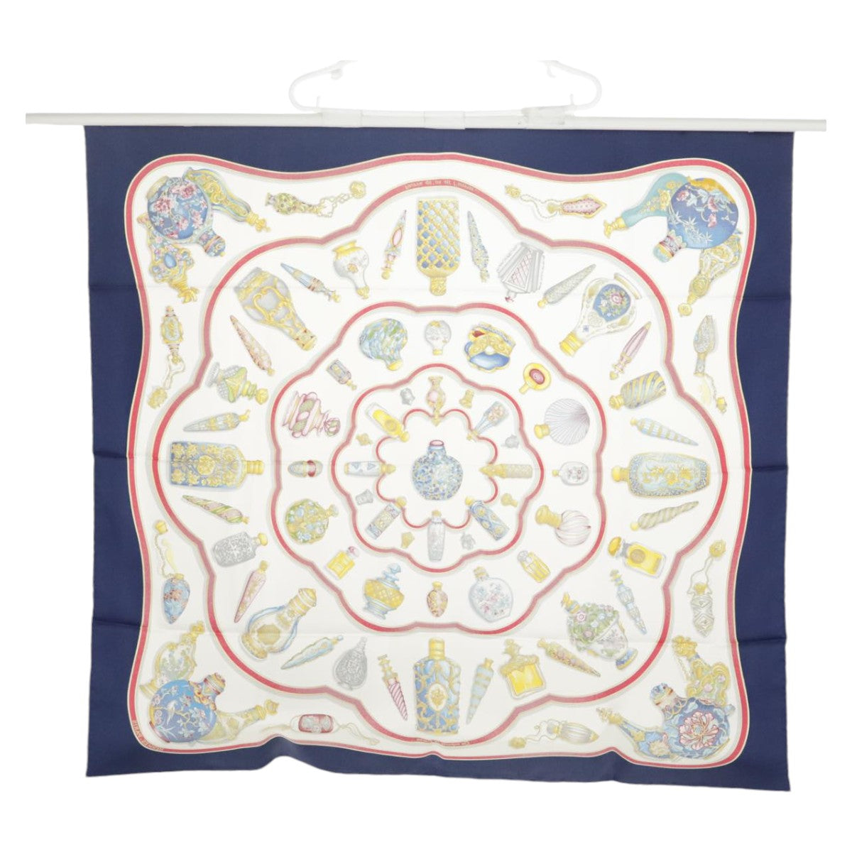 HERMES Carre 90 Scarf ""Pourvu qu'on ait l'ivresse"" Silk Blue White Auth 99530