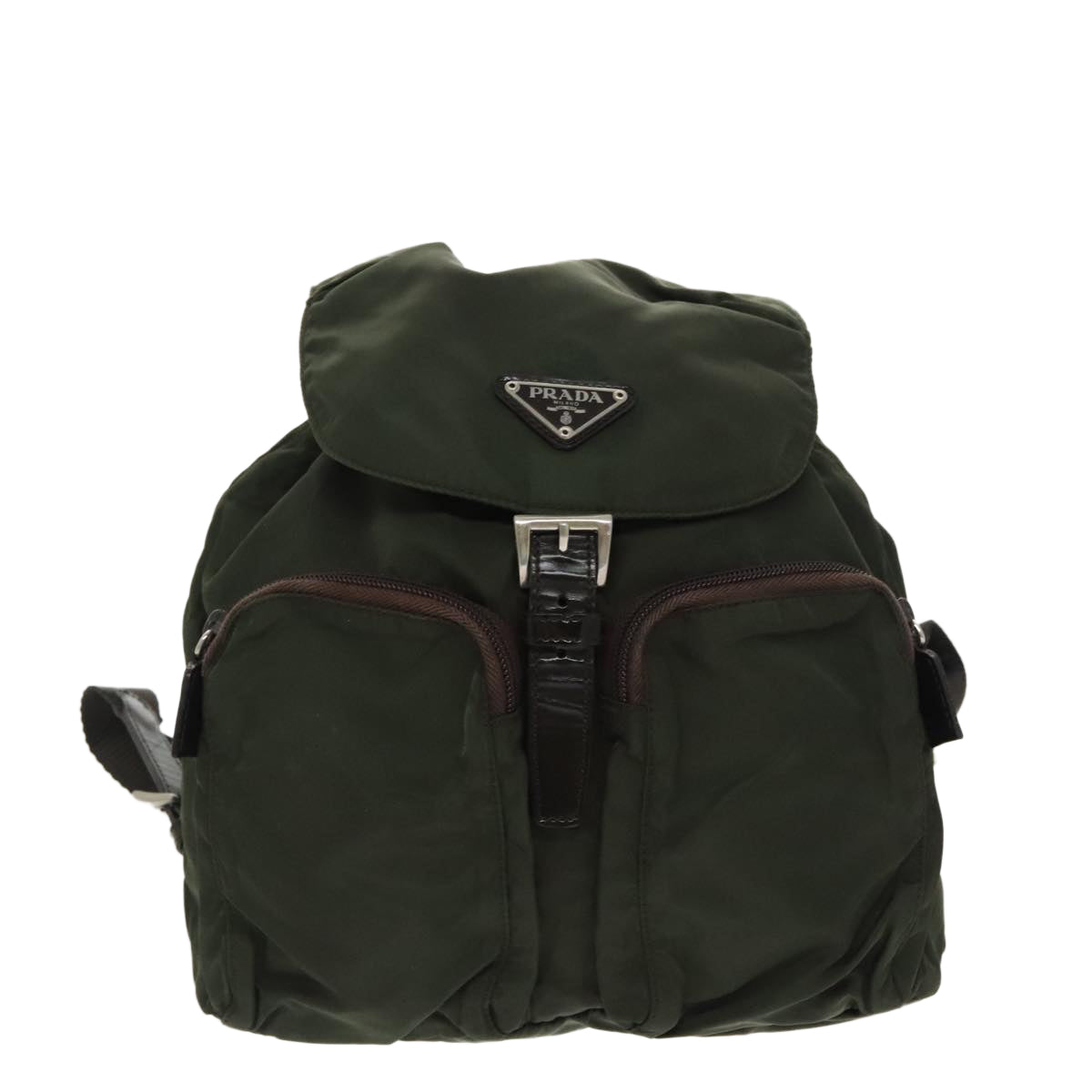 PRADA Backpack Nylon Khaki Silver Auth 99541