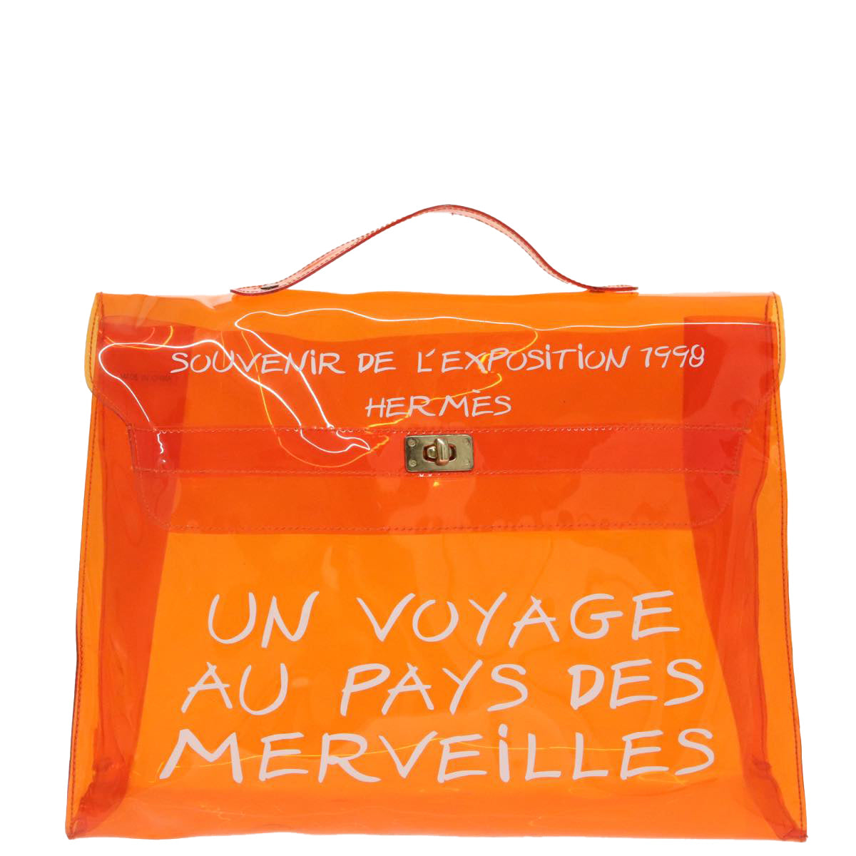 HERMES Vinyl Kelly Hand Bag Vinyl Orange Auth 99561