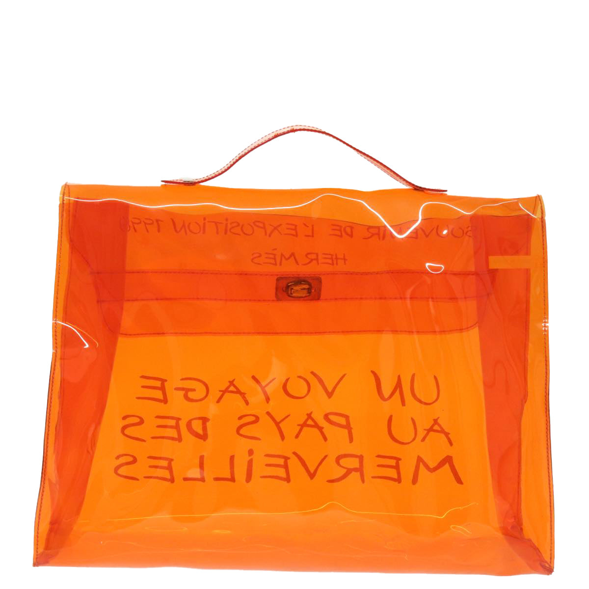 HERMES Vinyl Kelly Hand Bag Vinyl Orange Auth 99561