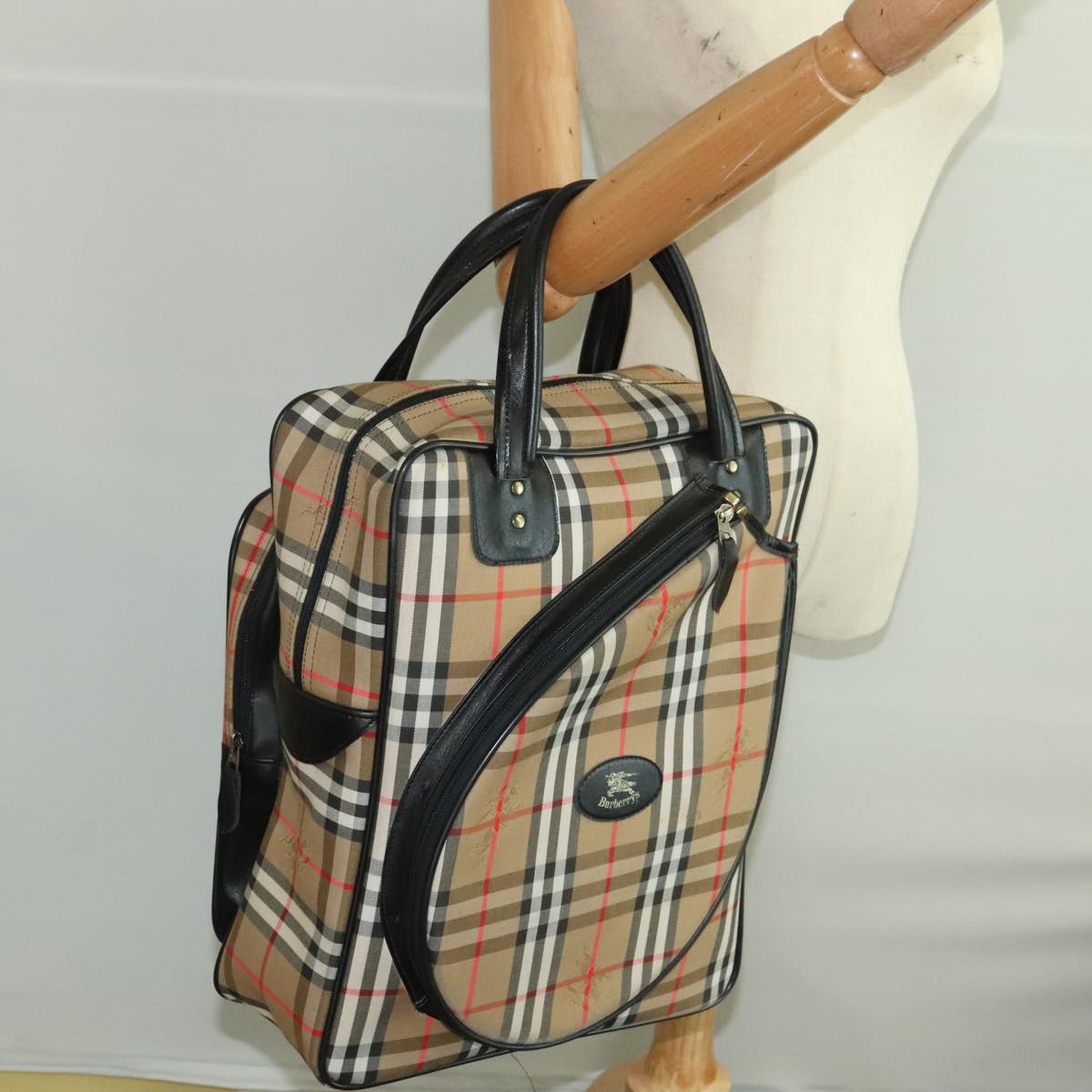 Burberrys Nova Check Hand Bag Canvas Beige Auth 99653