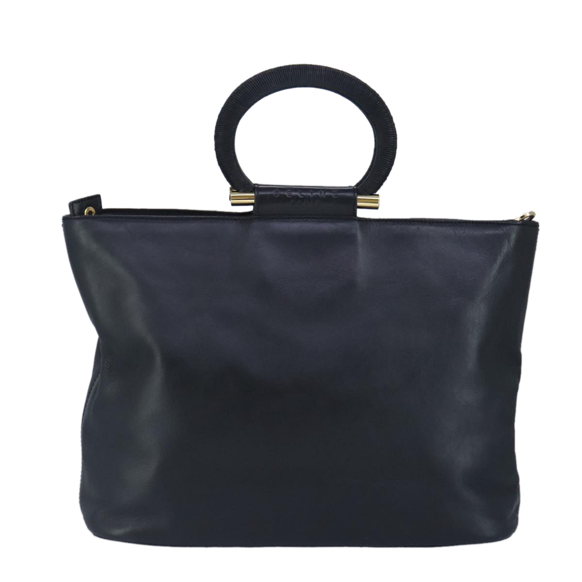 CELINE Hand Bag Leather 2way Black Gold Auth 99655