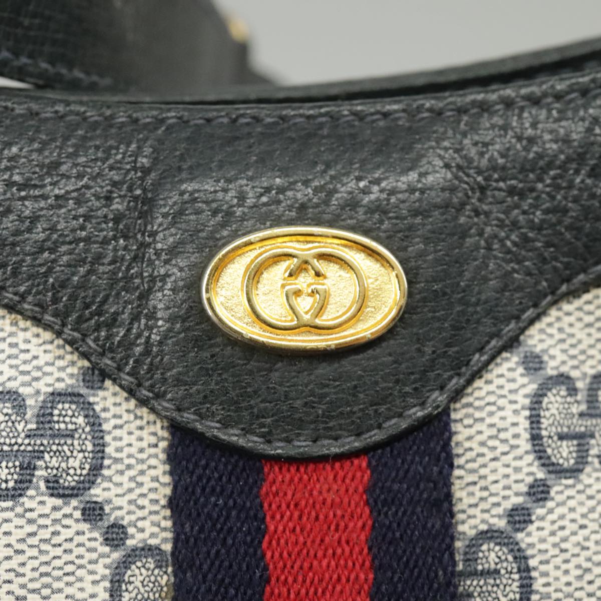 GUCCI GG Supreme Sherry Line Shoulder Bag PVC Navy Red 72 001 4467 Auth 99663