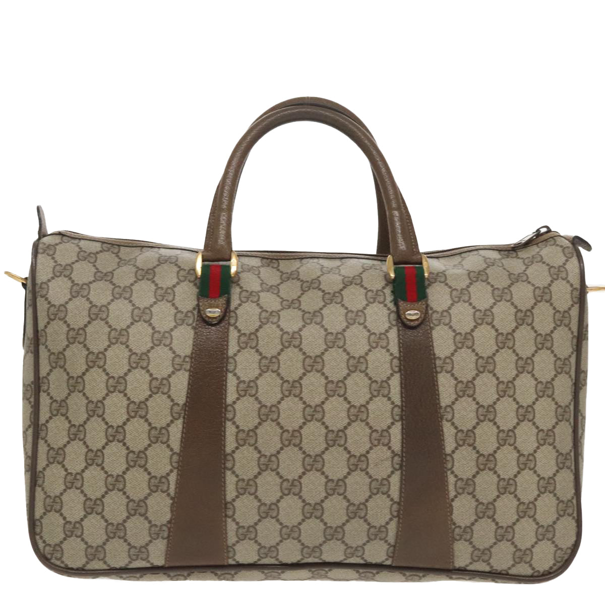 GUCCI Web Sherry Line GG Supreme Hand Bag PVC 2way Beige 39 02 041 Auth 99665