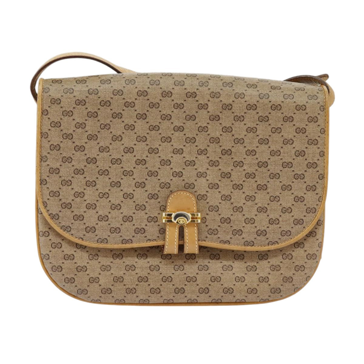 GUCCI Micro GG Supreme Shoulder Bag PVC Beige Gold Auth 99672