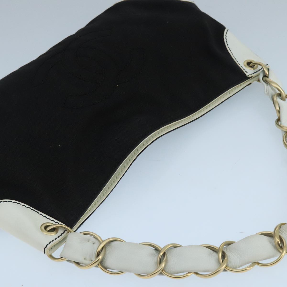 CHANEL Chain Shoulder Bag Canvas Black CC Auth 99679