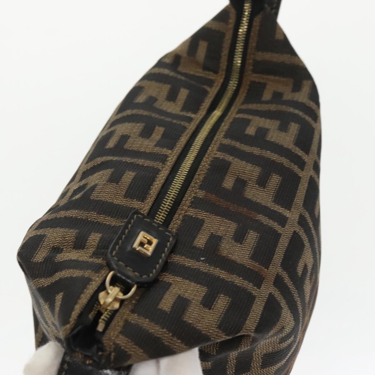 FENDI Zucca Canvas Vanity Pouch Brown Black gold Auth 99693