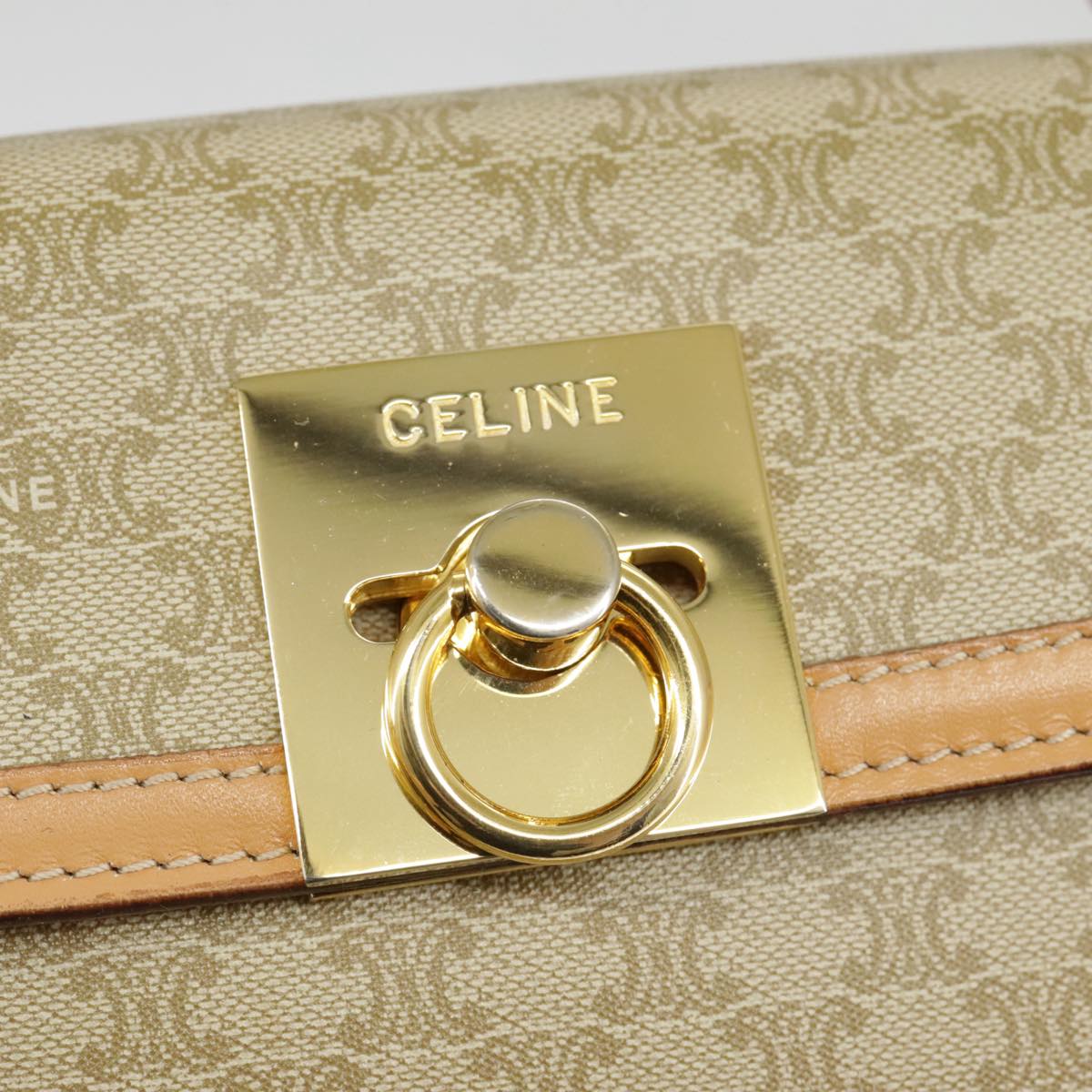 CELINE Macadam Canvas Hand Bag Beige Gold Auth 99709