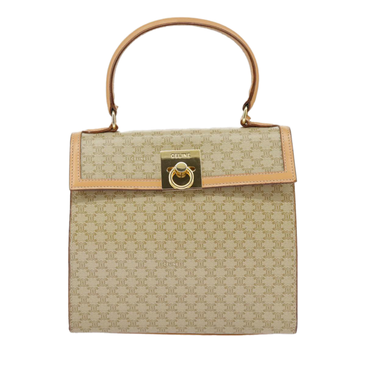 CELINE Macadam Canvas Hand Bag Beige Gold Auth 99709