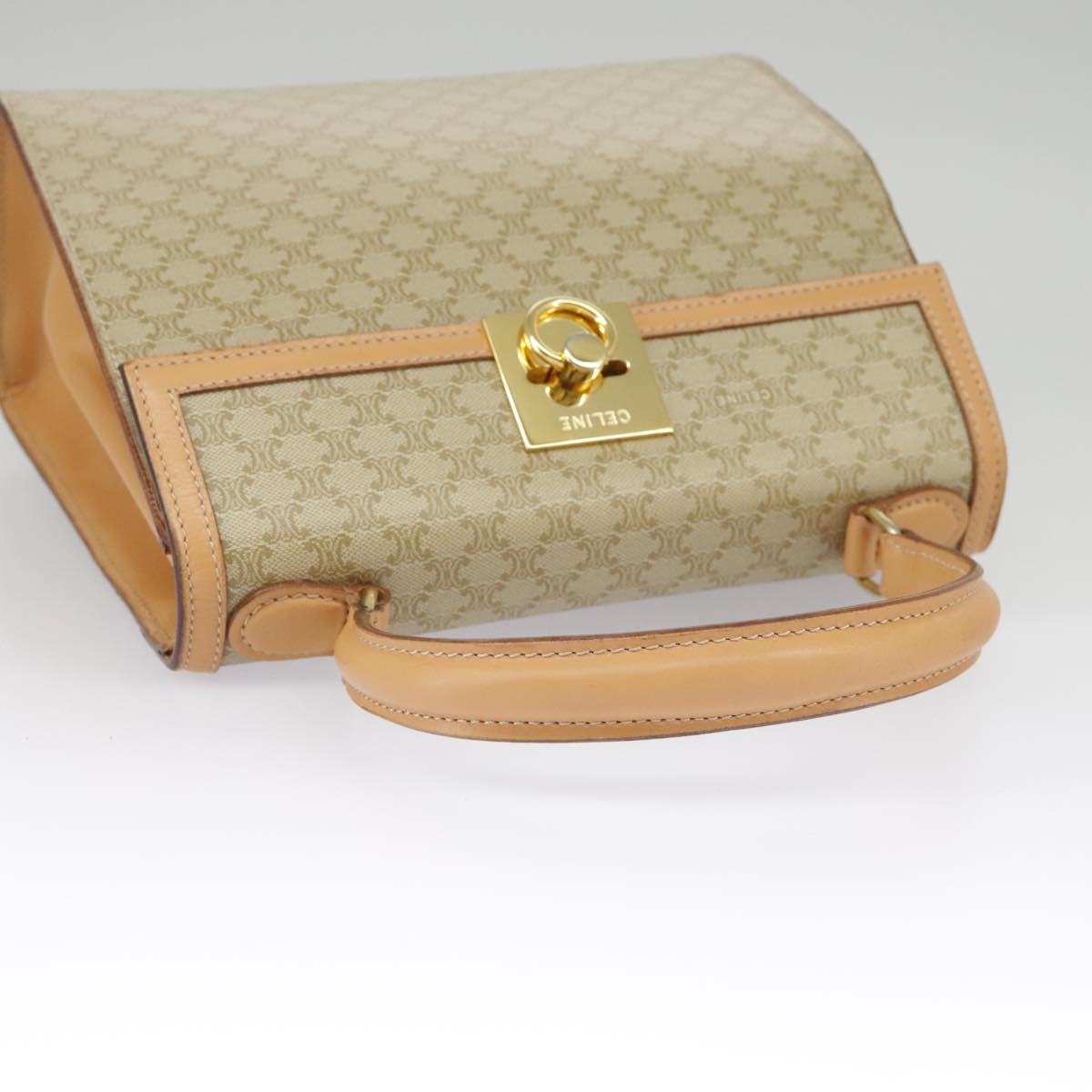 CELINE Macadam Canvas Hand Bag Beige Gold Auth 99709