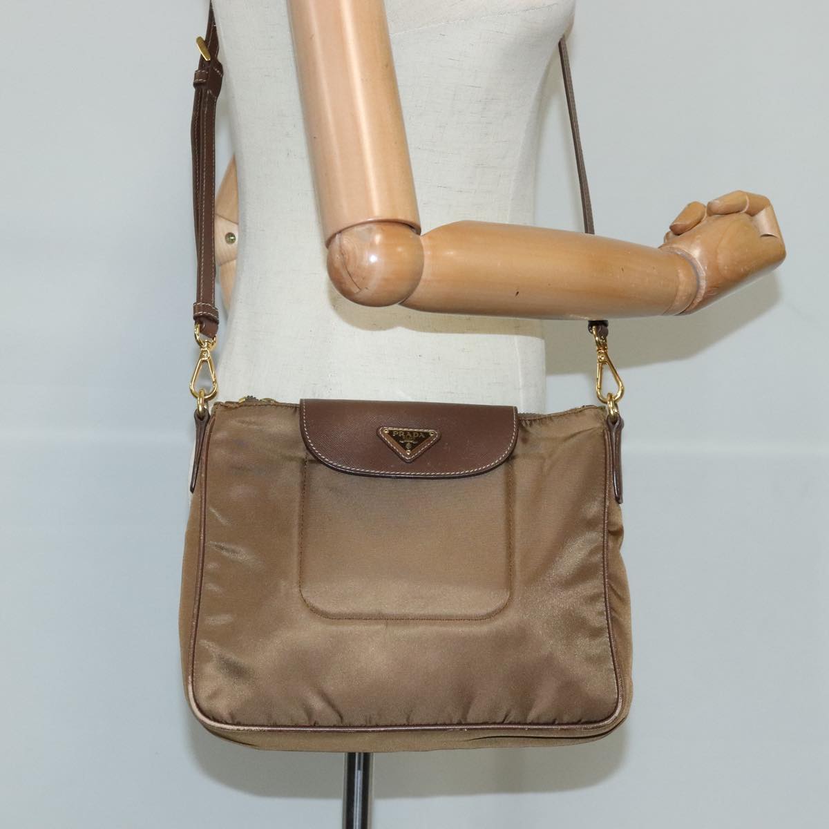 PRADA Shoulder Bag Nylon Brown Auth 99711