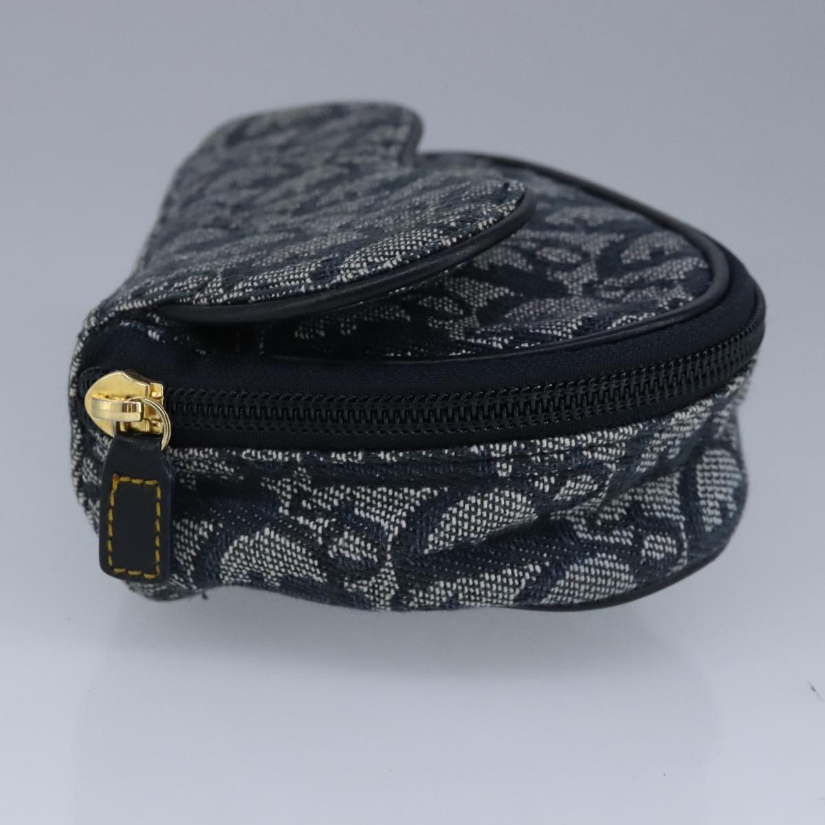 Christian Dior Trotter Canvas Saddle Pouch Navy Gold Auth 99724