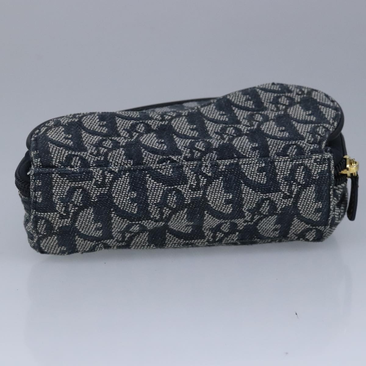 Christian Dior Trotter Canvas Saddle Pouch Navy Gold Auth 99724