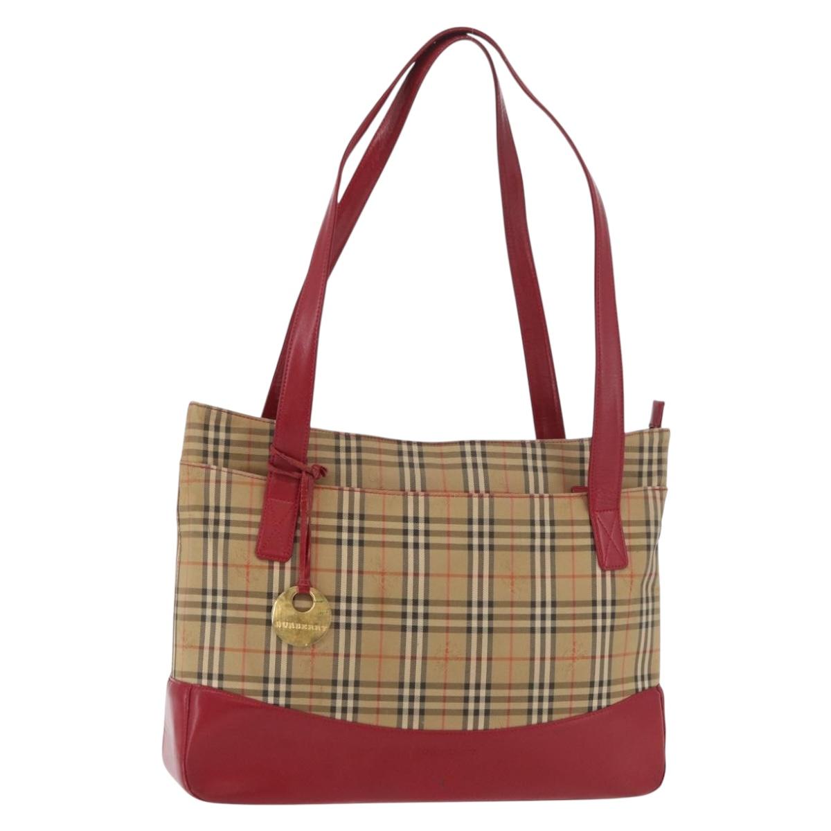 BURBERRY Nova Check Tote Bag Canvas Beige Auth 99727