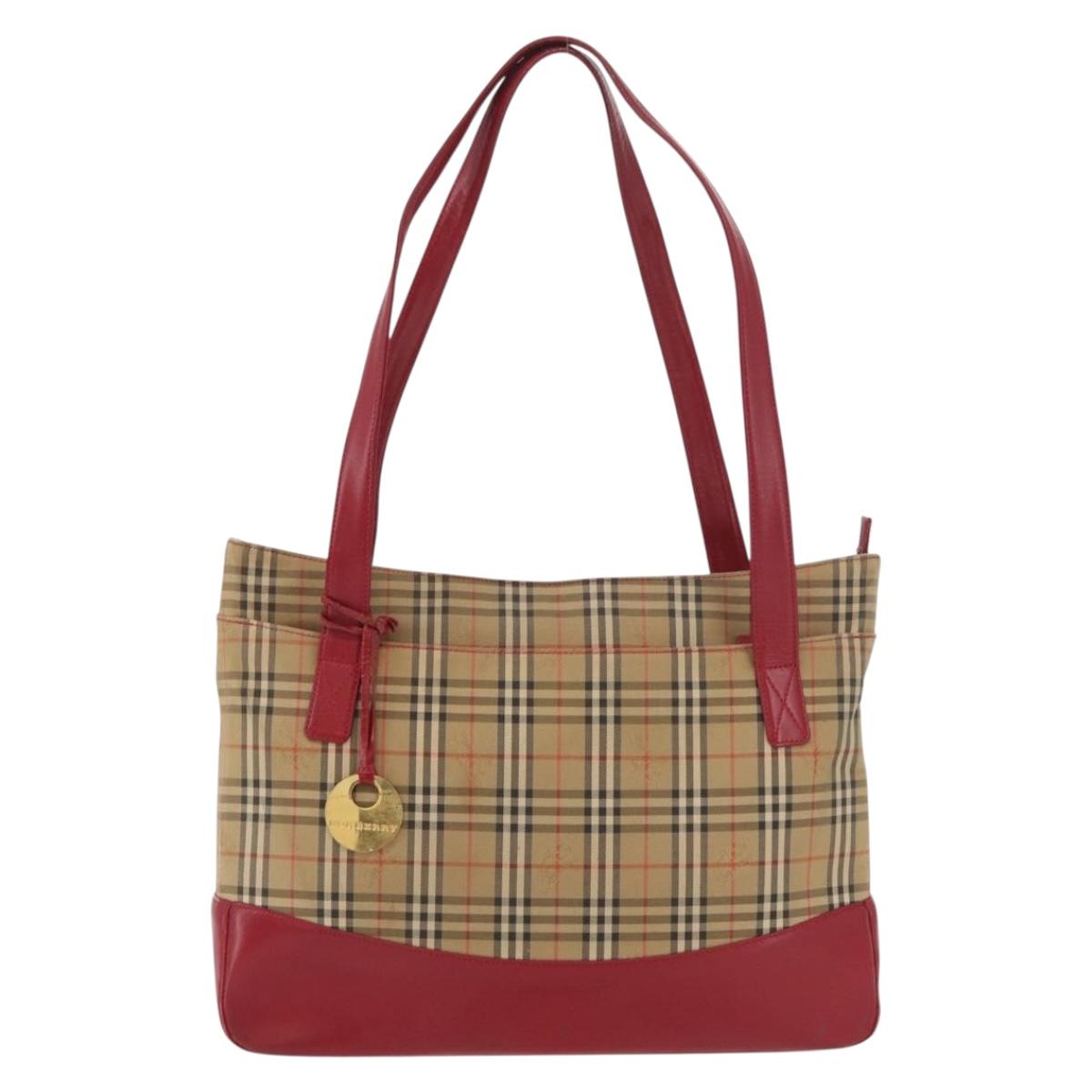 BURBERRY Nova Check Tote Bag Canvas Beige Auth 99727