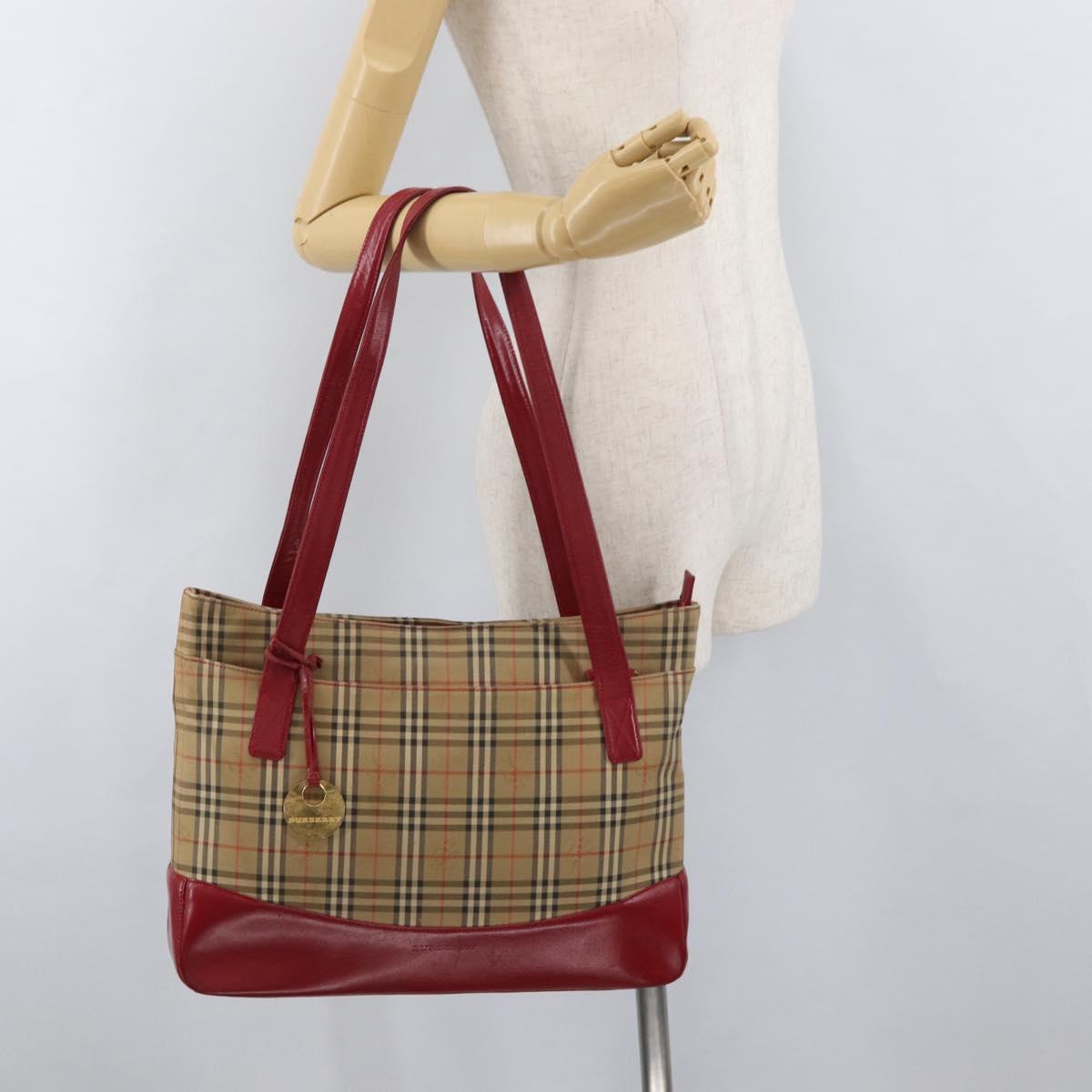 BURBERRY Nova Check Tote Bag Canvas Beige Auth 99727