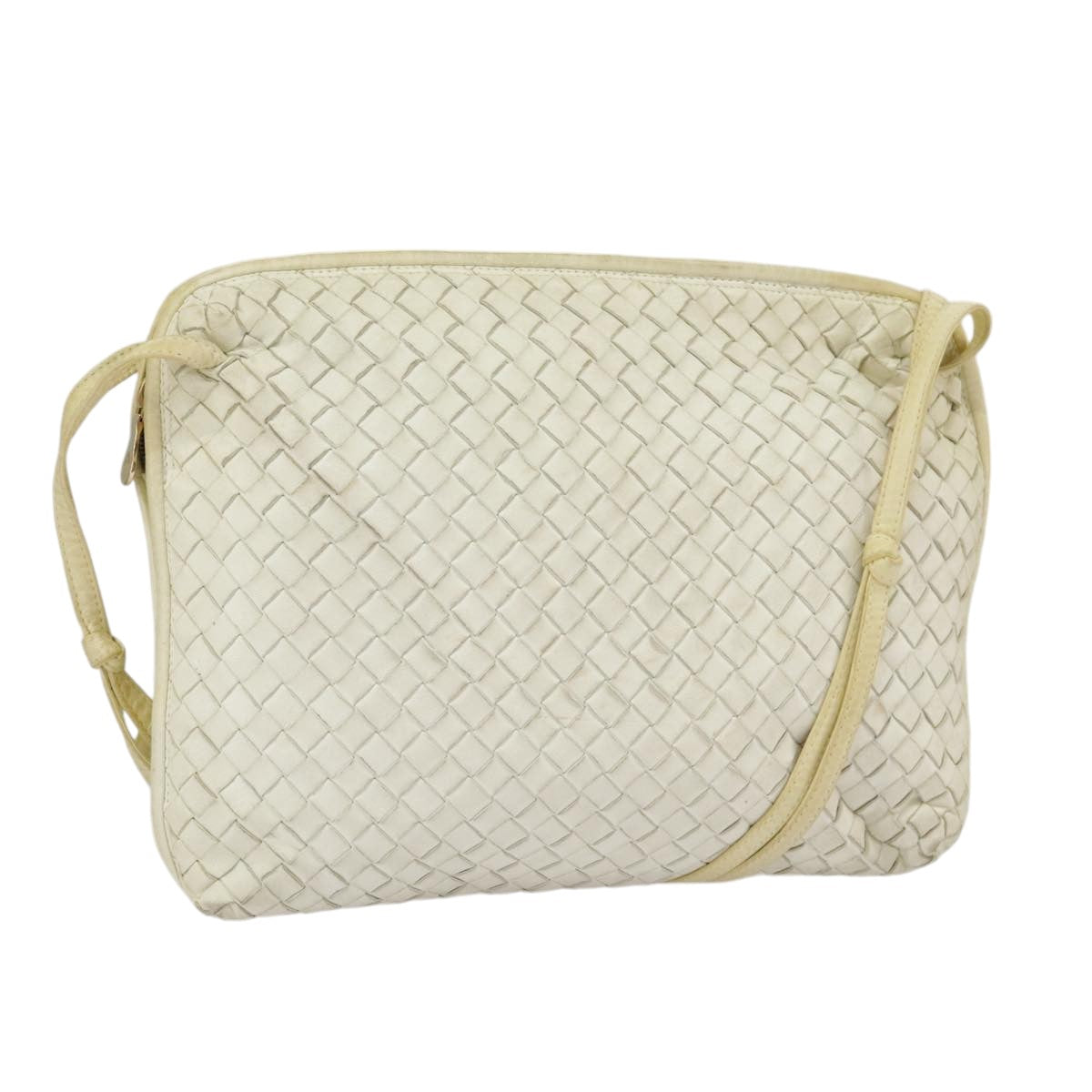 BOTTEGA VENETA INTRECCIATO Shoulder Bag Leather White Auth 99728