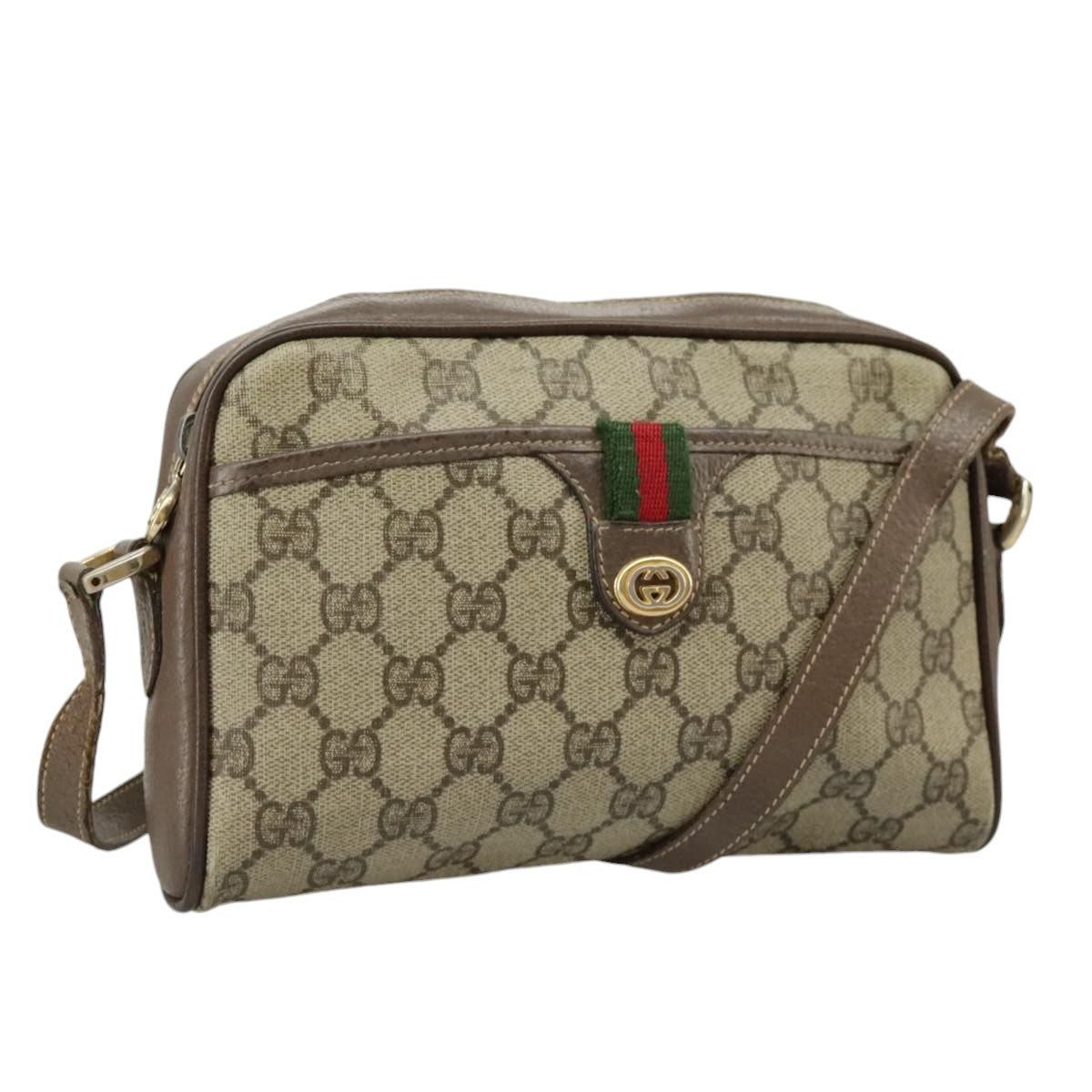 GUCCI GG Supreme Web Sherry Line Shoulder Bag PVC Beige 001 58 6594 Auth 99731