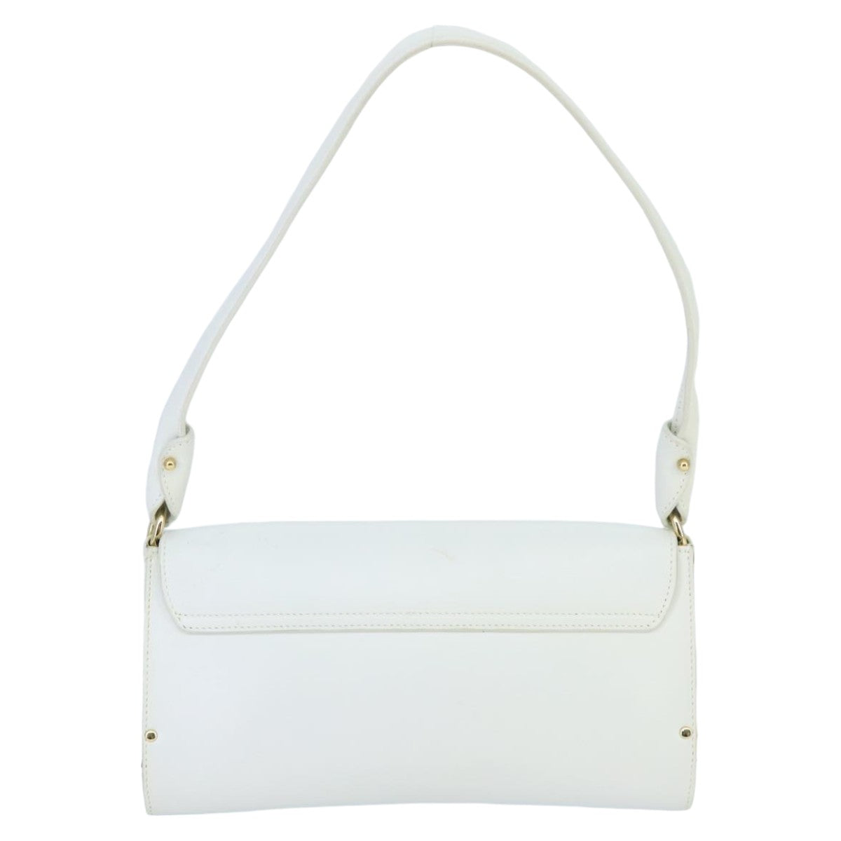 Salvatore Ferragamo Gancini Shoulder Bag Leather White Gold Auth 99736