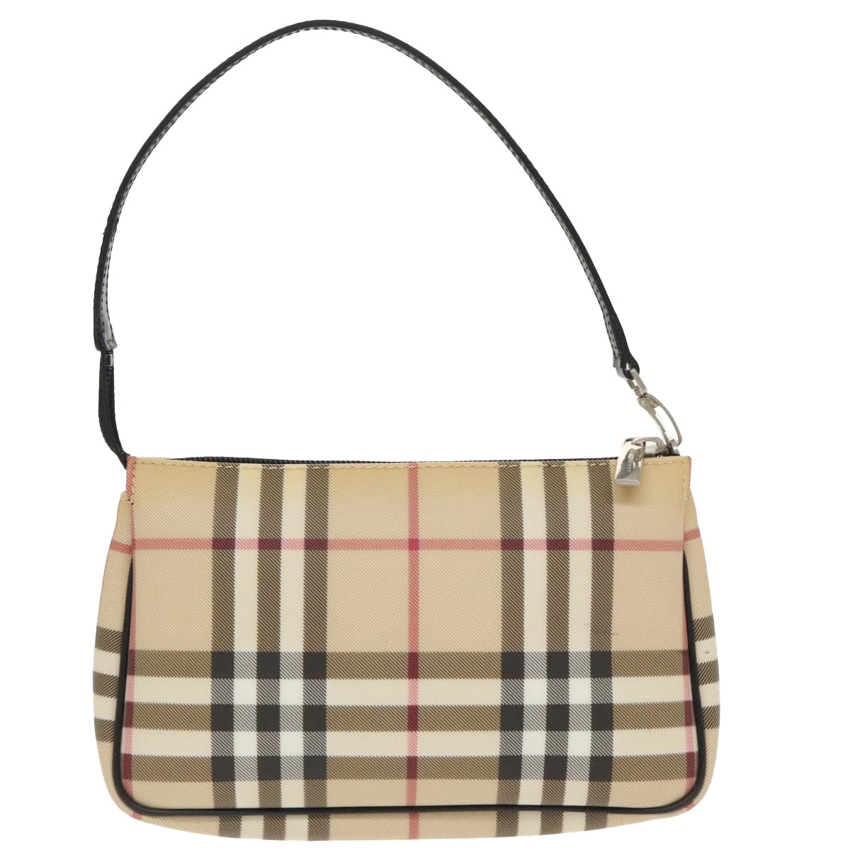 BURBERRY Nova Check Pouch PVC Beige Silver Auth 99768