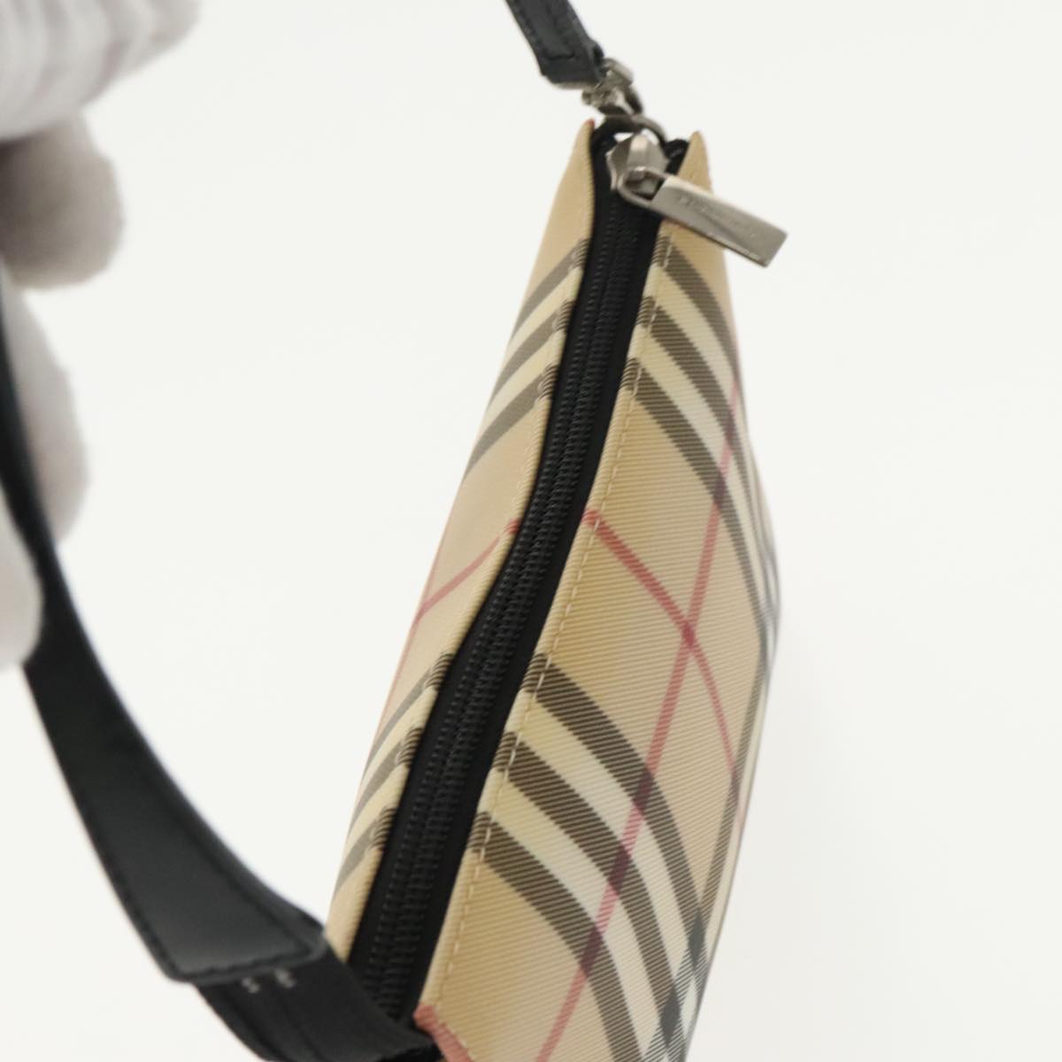 BURBERRY Nova Check Pouch PVC Beige Silver Auth 99768