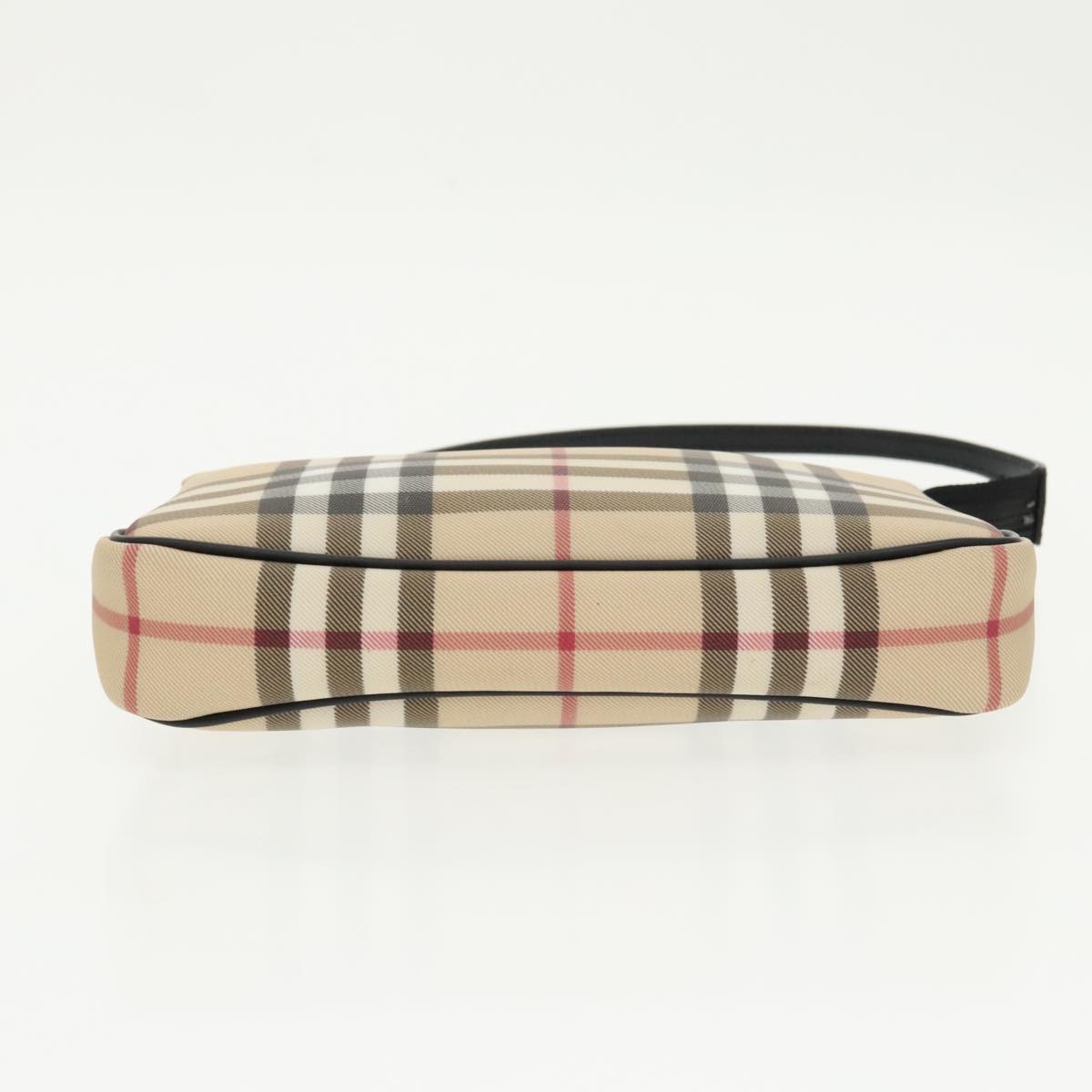 BURBERRY Nova Check Pouch PVC Beige Silver Auth 99768