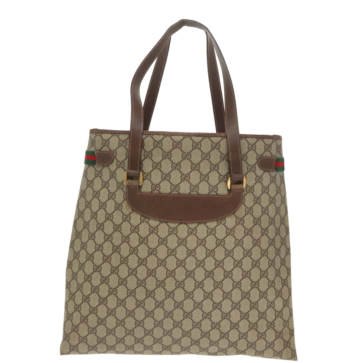 GUCCI GG Supreme Web Sherry Line Tote Bag PVC Beige Red 39 02 091 Auth 99795