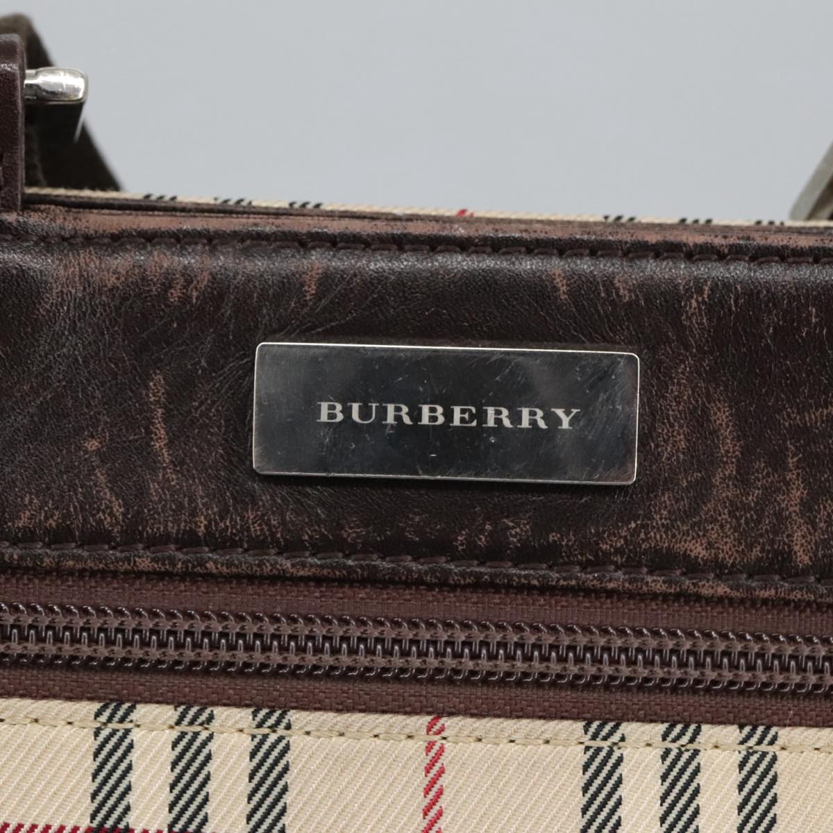 BURBERRY Nova Check Shoulder Bag Canvas Beige Silver Auth 99800