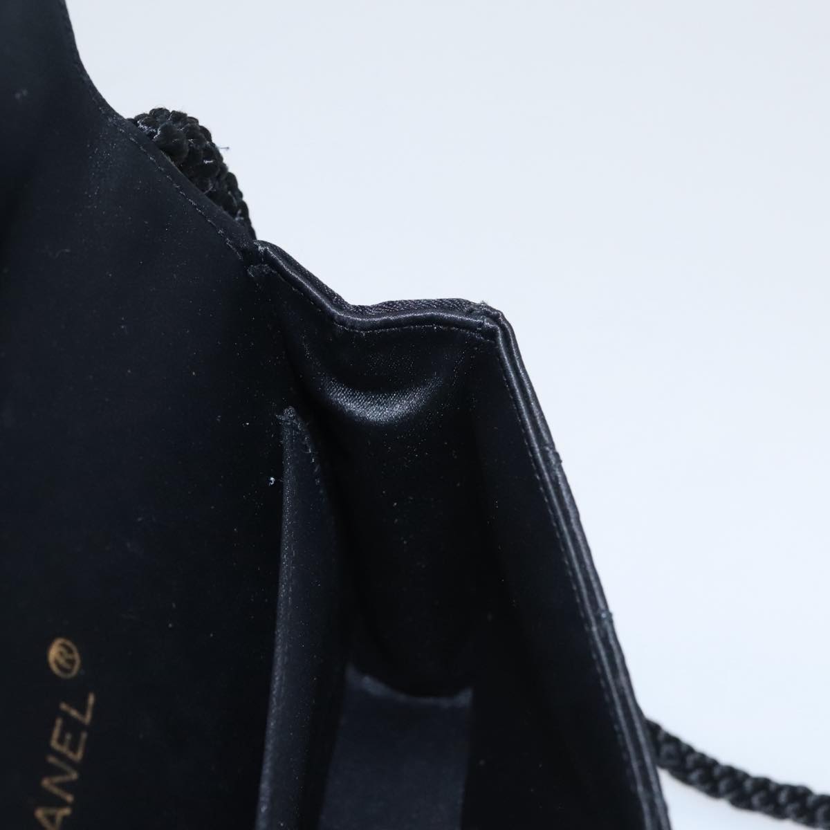CHANEL Matelasse Sequin Flower Shoulder Bag Satin Black CC Auth 99855V