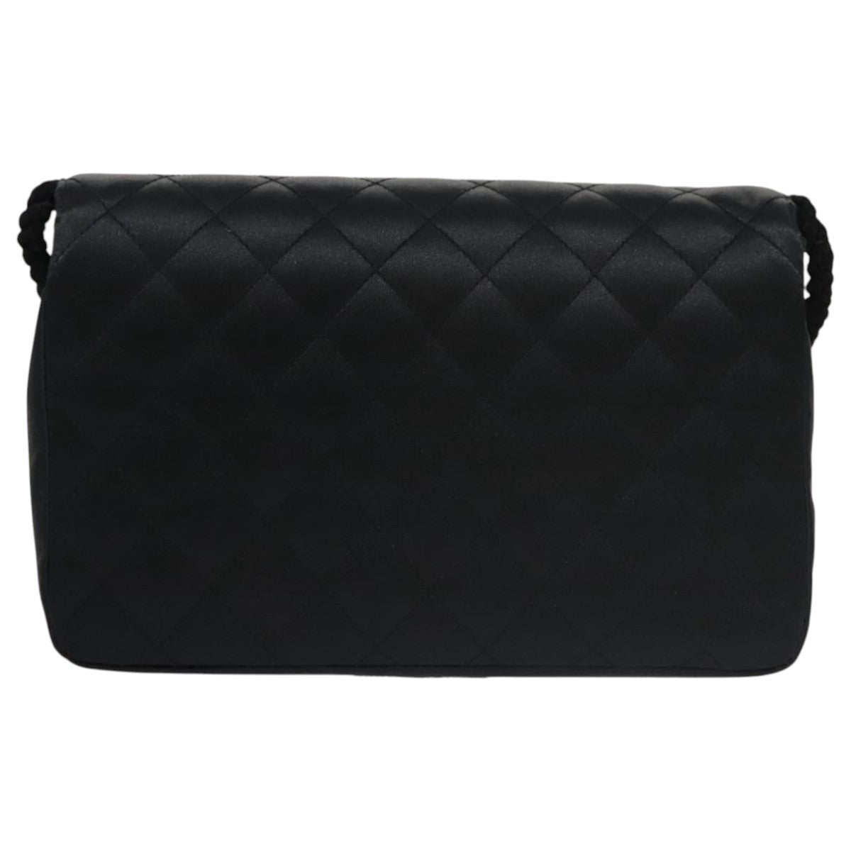 CHANEL Matelasse Sequin Flower Shoulder Bag Satin Black CC Auth 99855V
