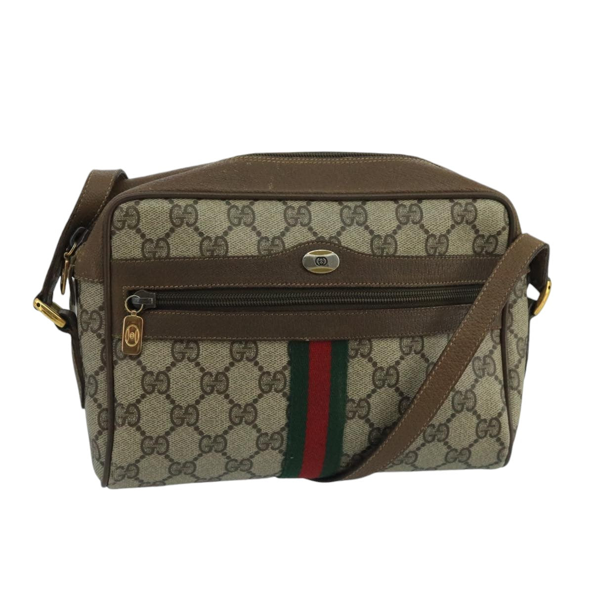 GUCCI GG Supreme Web Sherry Line Shoulder Bag PVC Beige Auth 99858