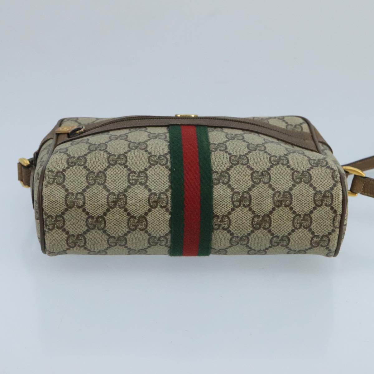 GUCCI GG Supreme Web Sherry Line Shoulder Bag PVC Beige Auth 99858