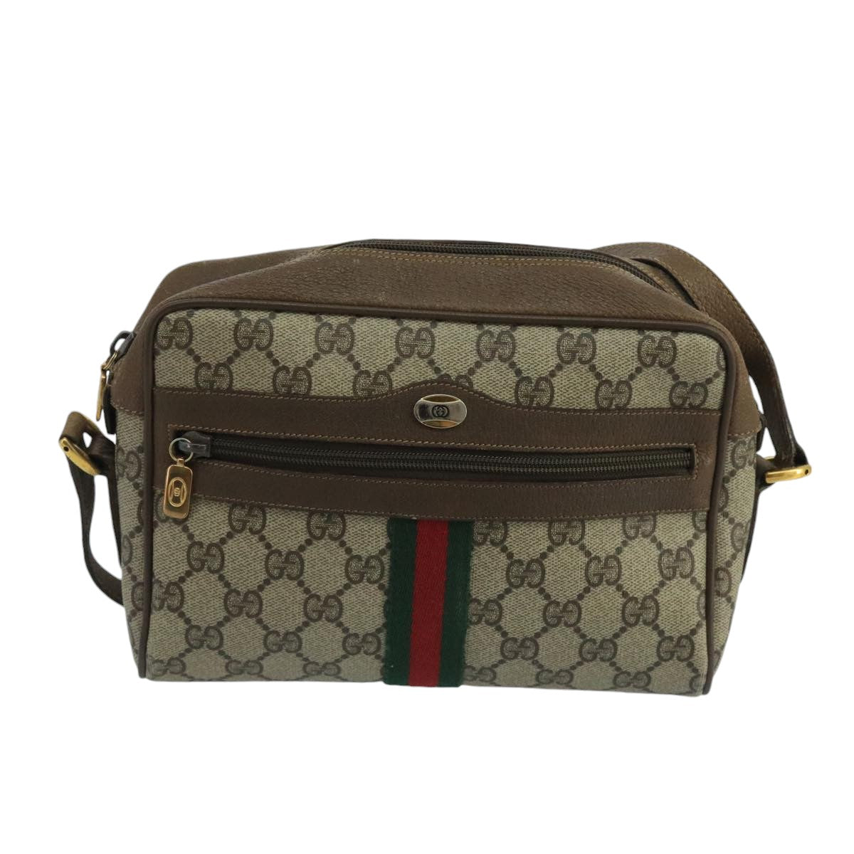 GUCCI GG Supreme Web Sherry Line Shoulder Bag PVC Beige Auth 99858