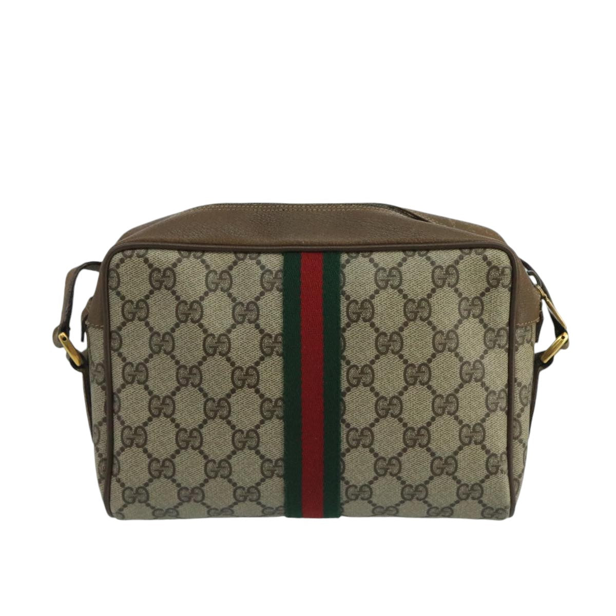 GUCCI GG Supreme Web Sherry Line Shoulder Bag PVC Beige Auth 99858