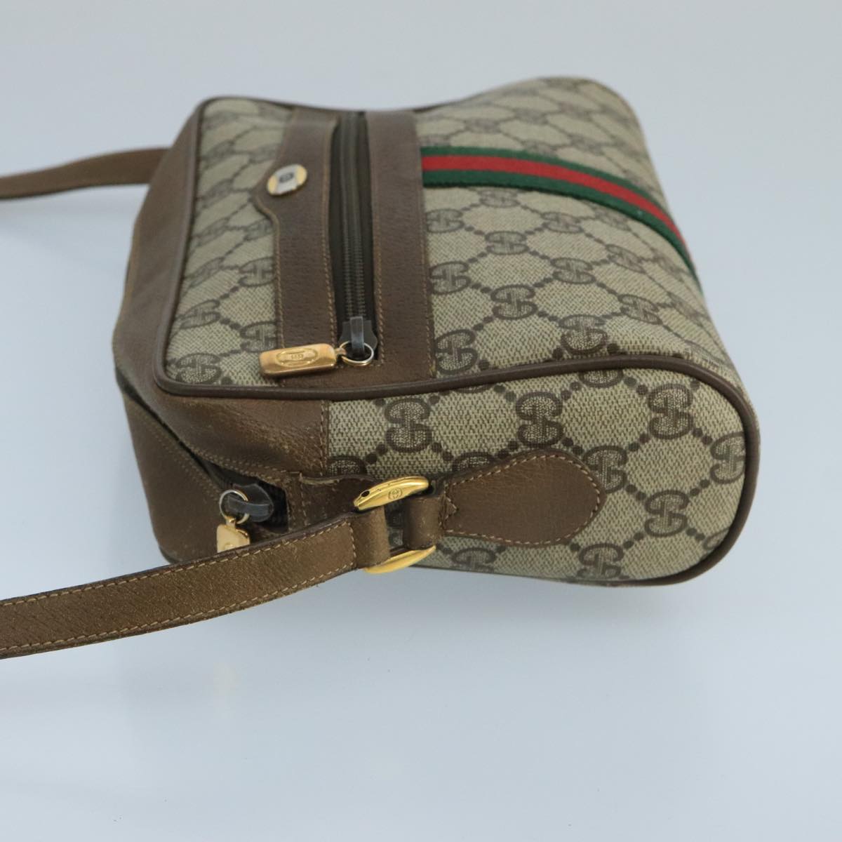 GUCCI GG Supreme Web Sherry Line Shoulder Bag PVC Beige Auth 99858