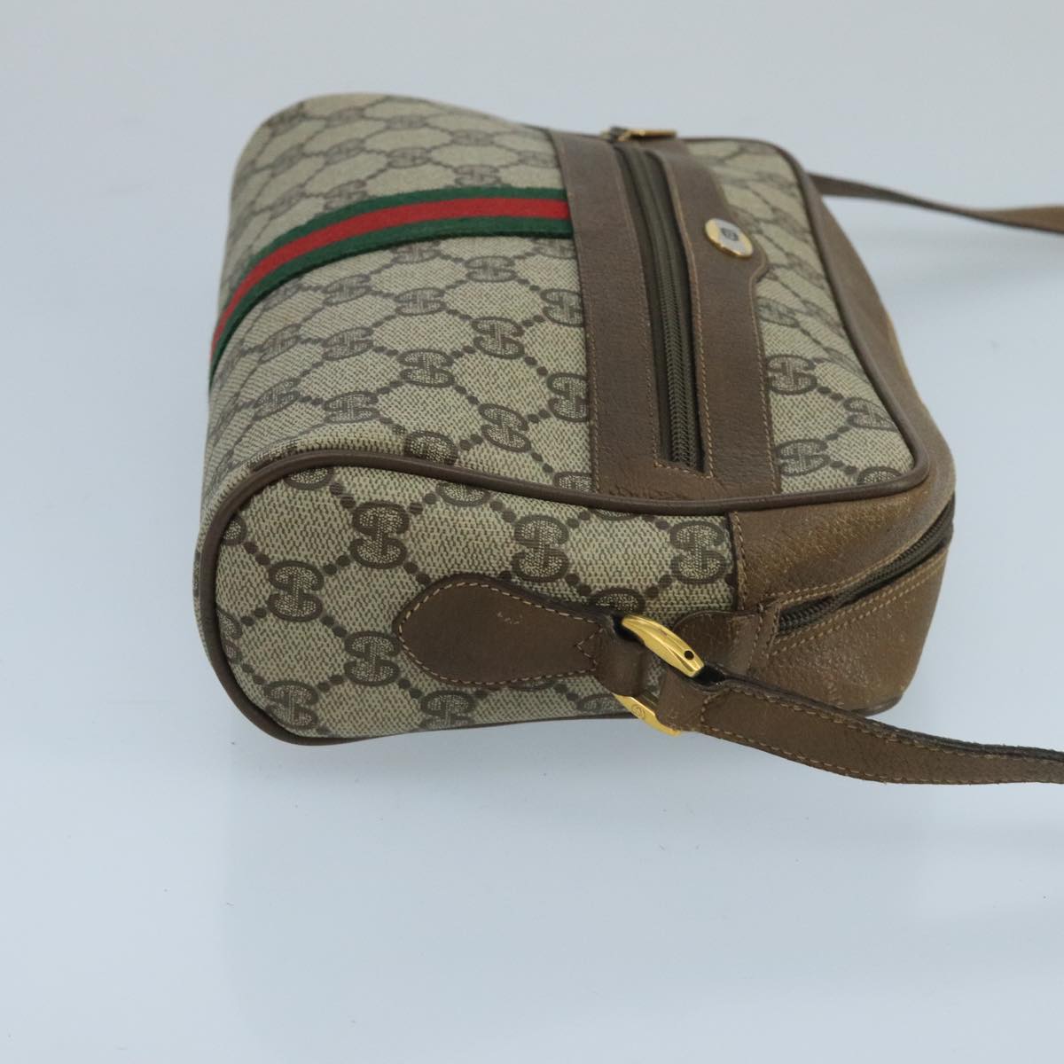 GUCCI GG Supreme Web Sherry Line Shoulder Bag PVC Beige Auth 99858