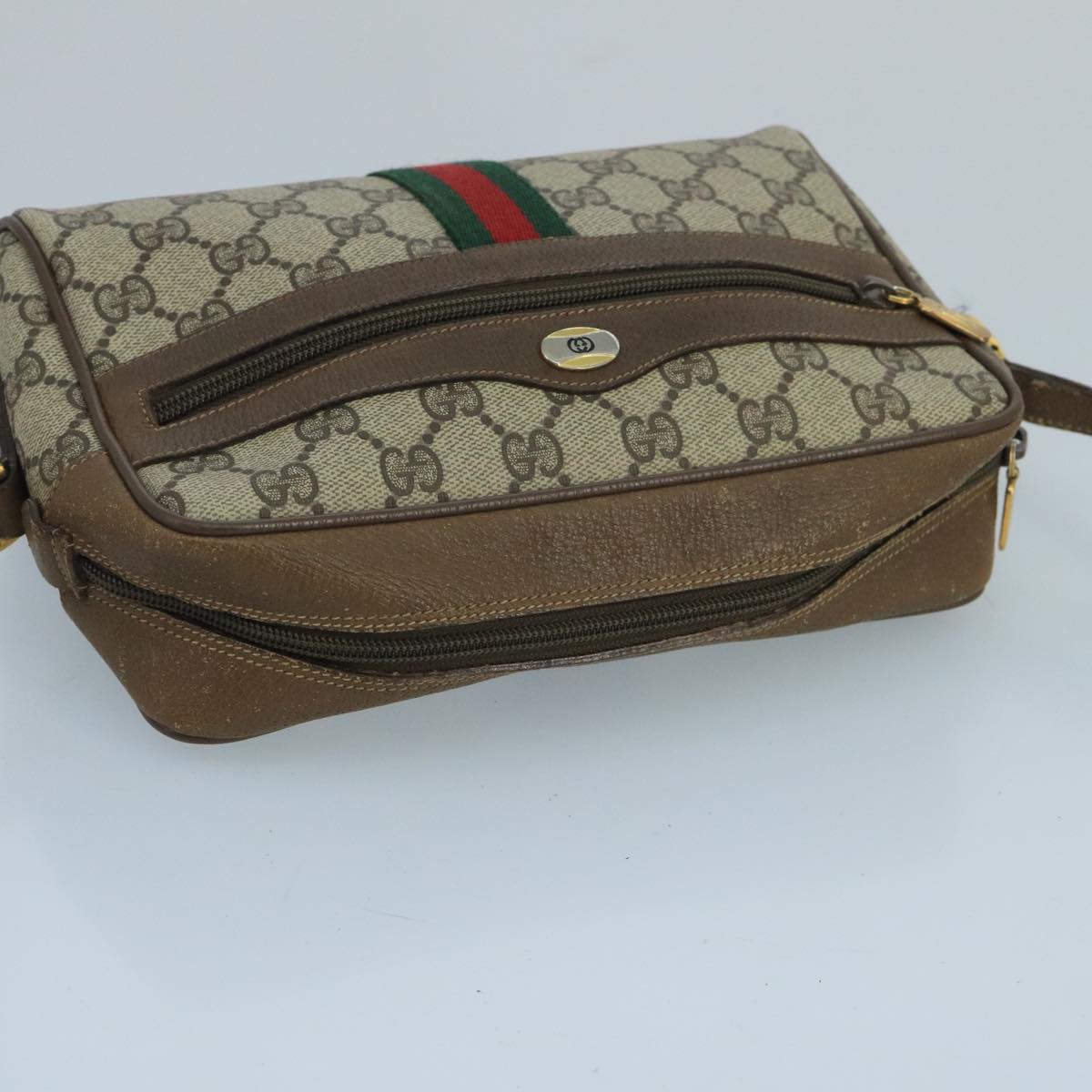 GUCCI GG Supreme Web Sherry Line Shoulder Bag PVC Beige Auth 99858