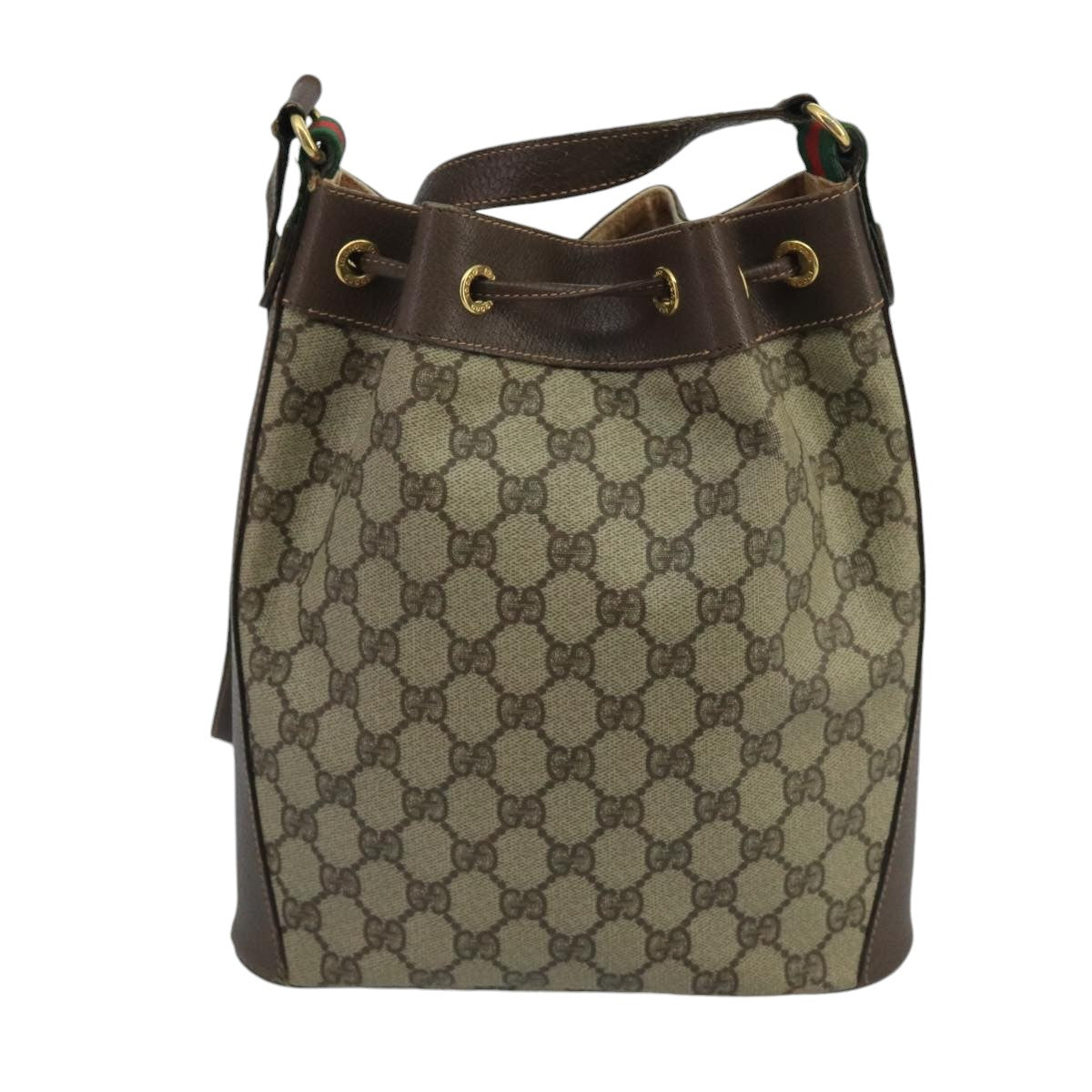 GUCCI GG Supreme Web Sherry Line Shoulder Bag PVC Beige Auth 99873