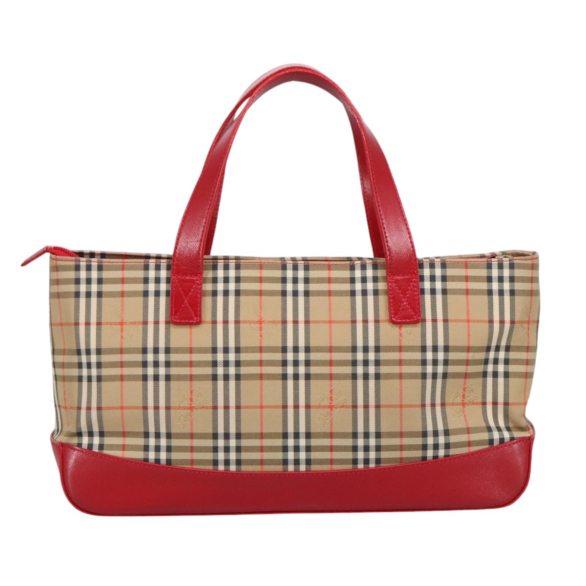 BURBERRY Nova Check Hand Bag Canvas Leather Beige Red Auth 99888