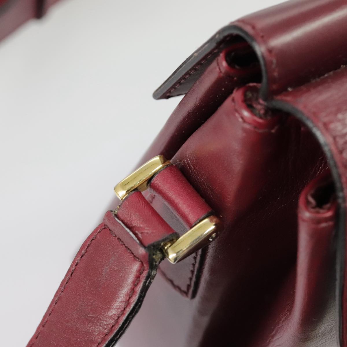 CELINE Shoulder Bag Leather Wine Red Gold Auth 99890