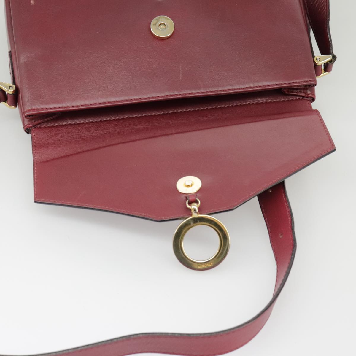 CELINE Shoulder Bag Leather Wine Red Gold Auth 99890