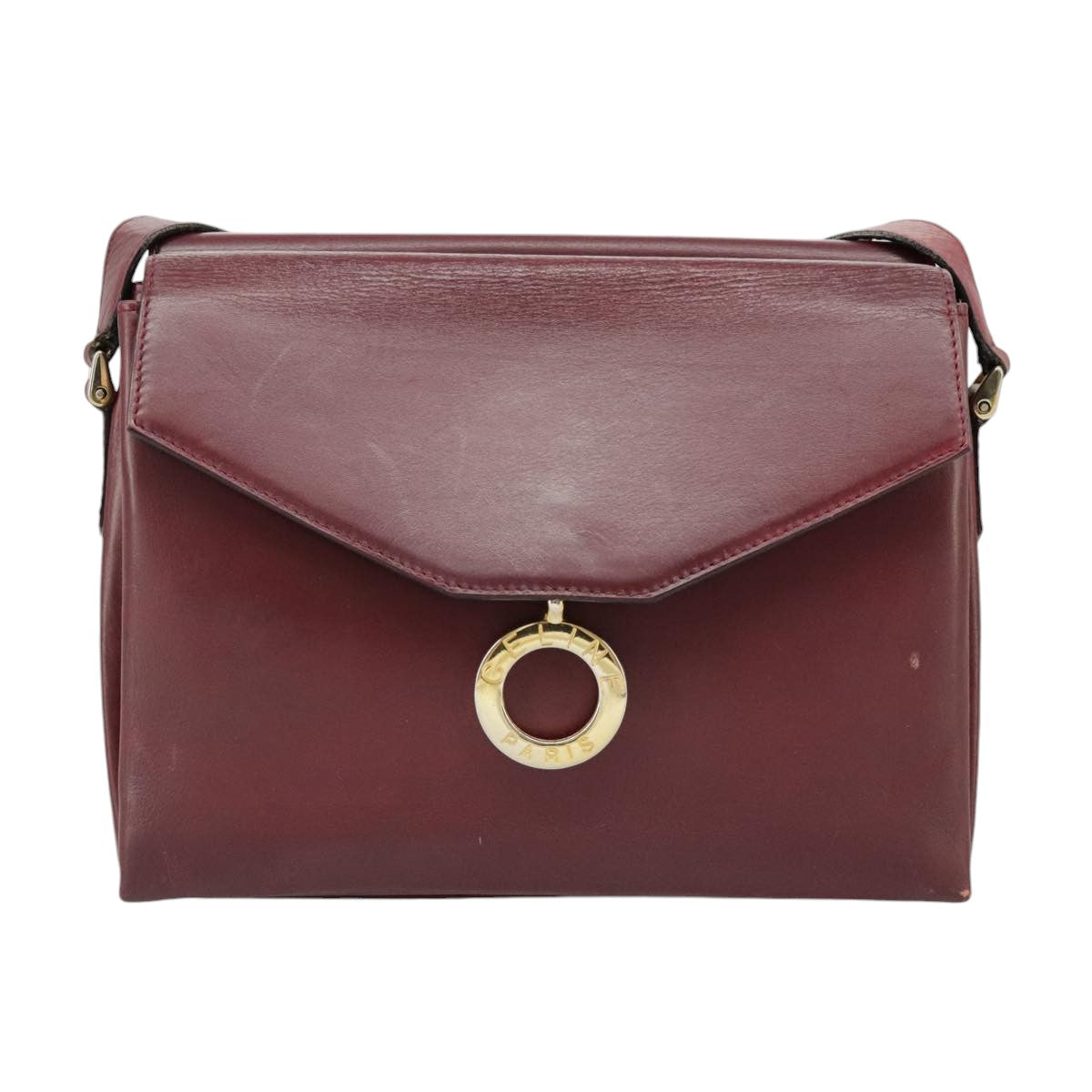 CELINE Shoulder Bag Leather Wine Red Gold Auth 99890