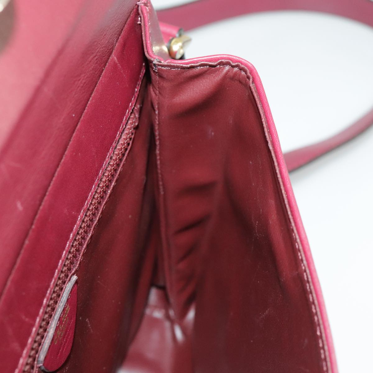 CELINE Shoulder Bag Leather Wine Red Gold Auth 99890